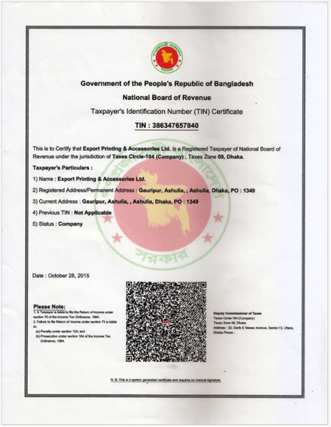 TIN Certificate